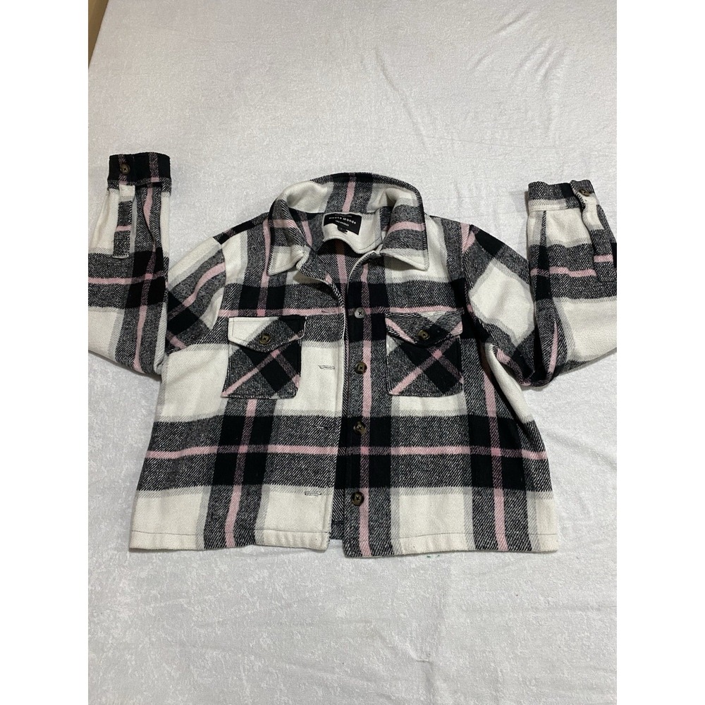 A Haute Monde Women Large Flannel Shirt Jacket Shacket In Black,white. SKU-75